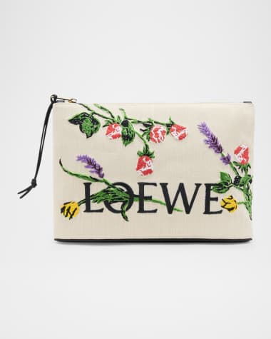 Loewe x Paula’s Ibiza Oblong Pouch Bag in Canvas with Flowers