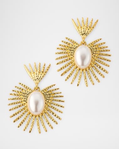 Kenneth Jay Lane Cabochon Fan Drop Earrings