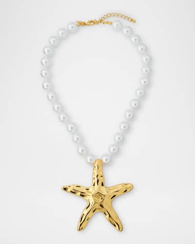 Kenneth Jay Lane Hand knotted Pearly Necklace with Starfish Pendant
