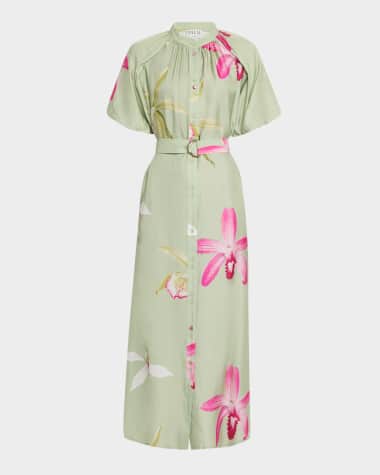 PALM NOOSA Emilia Belted Floral-Print Midi Shirtdress