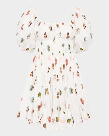 PALM NOOSA Flora Seashell-Print Cotton Mini Dress