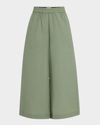 Loewe Anagram Embroidered Wide-Leg Crop Pull-On Trousers