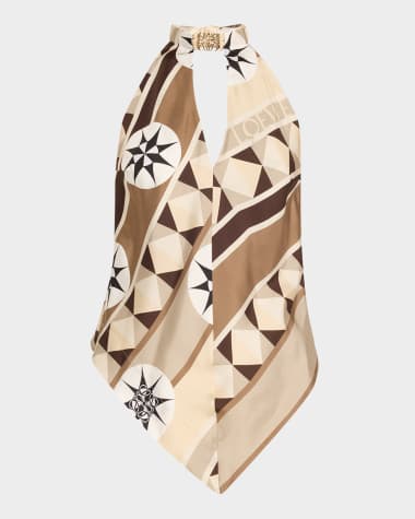 Loewe Anagram Keyhole Geo-Print Silk Halter Top