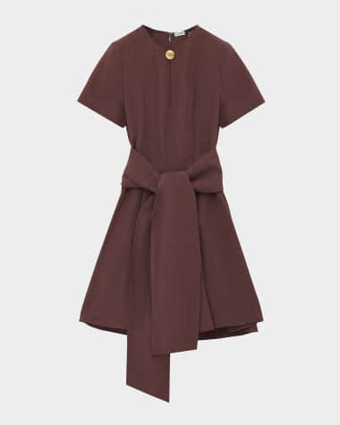 Loewe Anagram-Button Waist-Tie Linen Mini Dress