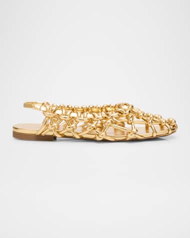 Odissi Viviane Metallic Knotted Mesh Slingback Flats