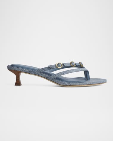 Rag & Bone Sammie Denim Buckle Kitten-Heel Sandals