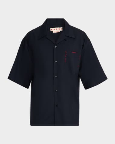 Marni Men's Suiting Wool Mending Stitch Camp Shirt