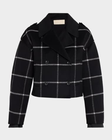 Vanessa Bruno Beran Cropped Grid Wool-Blend Coat