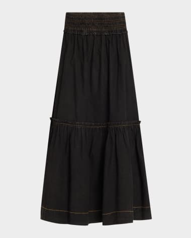 Ganni Garment-Dyed Smocked Maxi Skirt