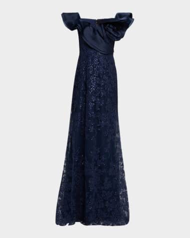Rickie Freeman for Teri Jon Sequin Embroidered Organza & Tulle Gown