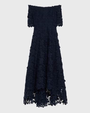 Rickie Freeman for Teri Jon High-Low Floral Lace Maxi Dress
