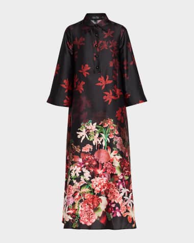 Rickie Freeman for Teri Jon Floral Buttoned Twill Shirtdress