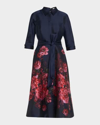 Rickie Freeman for Teri Jon Floral Paisley Jacquard Midi Shirtdress