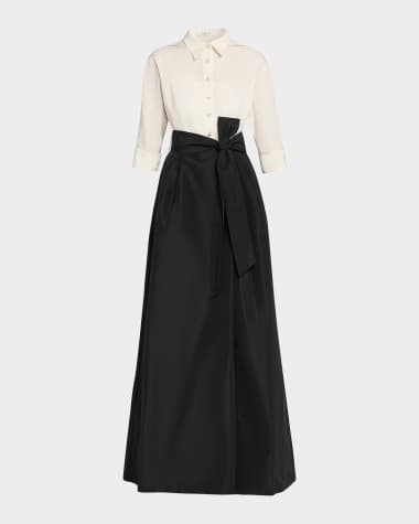 Rickie Freeman for Teri Jon Taffeta Faille Shirt Gown with Jewel Buttons