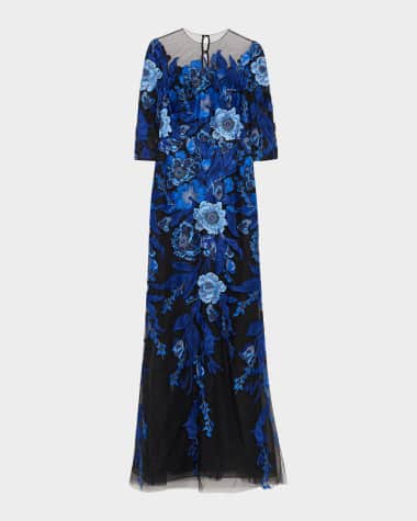 Rickie Freeman for Teri Jon Floral Embroidered Tulle Gown