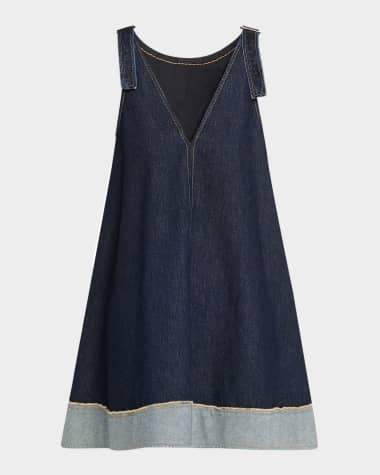 3.1 Phillip Lim Trapeze Denim Contrast-Hem Mini Dress