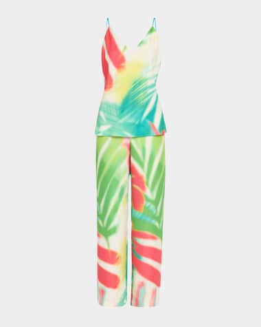 Natori Usami Botanical-Print Charmeuse Pajama Set