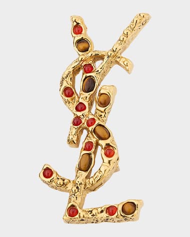 Saint Laurent Bejeweled Logo Brooch