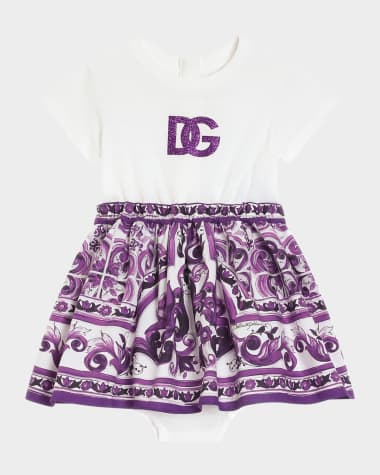 Dolce&Gabbana Girl's Majolica-Print Short-Sleeve Dress, Size 3M-30M