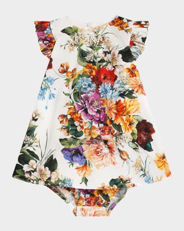 Dolce&Gabbana Girl's Floral Cotton Dress with Bloomers, Size 3M-30M