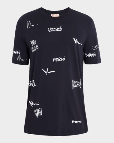 Marni Men's Allover Multi-Logo Crewneck T-Shirt