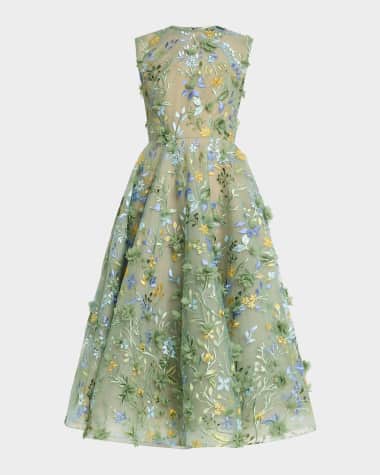 Bronx and Banco Saba Sleeveless Floral-Embroidered Midi Dress