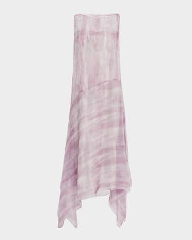 Lafayette 148 New York High-Low Handkerchief Silk Crepon Maxi Dress