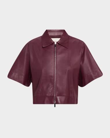 Lafayette 148 New York Cropped Short-Sleeve Leather Jacket