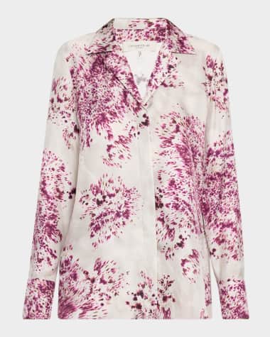 Lafayette 148 New York Splatter-Print Silk Twill Blouse