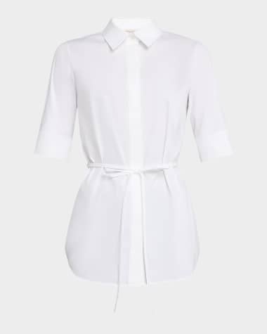 Lafayette 148 New York Elbow-Sleeve Stretch Cotton Shirt
