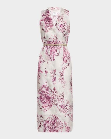Lafayette 148 New York Spotted Glaze Silk Twill Midi Dress