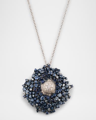 Miseno 18K White Gold Cluster Pendant Necklace with White Diamonds and Blue Sapphires