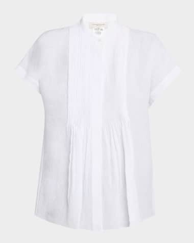 Lafayette 148 New York Ruched Pintuck Linen Blouse