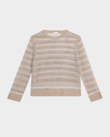 Lafayette 148 New York Crewneck Textured Lace & Ottoman Stitch Sweater