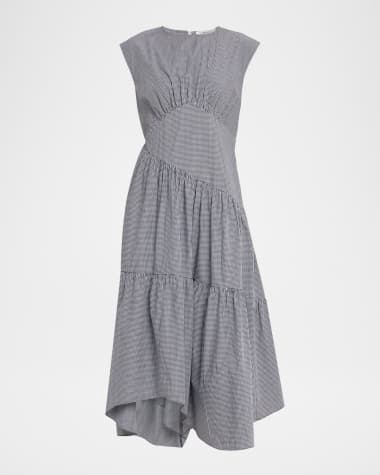 FRAME The Check Gathered Midi Dress