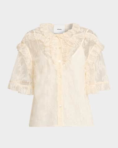 AKNVAS Kyra Button-Front Lace Top
