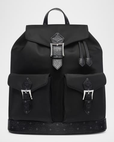 MCM Aren Leather-Trim Nylon Drawstring Backpack