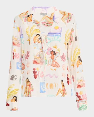 Rails Bathing Ladies Elm Tie-Front Linen Top