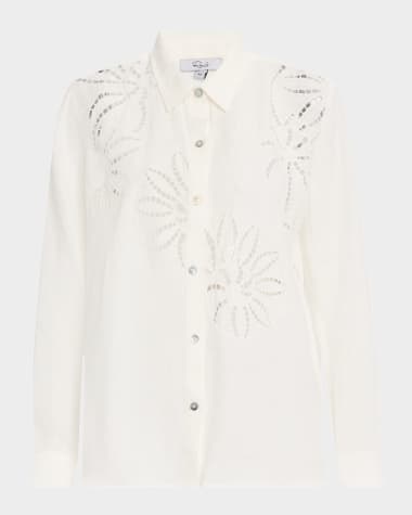 Rails Samar Floral Eyelet-Embroidered Linen Shirt