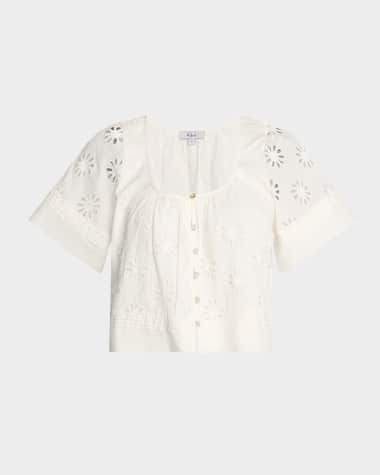 Rails Bambina Eyelet-Embroidered Cropped Blouse