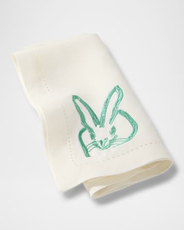 Hunt Slonem Painted Bunny Embroidered Linen Dinner Napkin