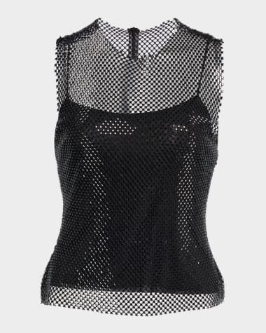 Alberta Ferretti Rhinestone Mesh Sleeveless Blouse