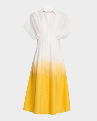 Badgley Mischka Collection Pleated Dip-Dye Midi Shirtdress