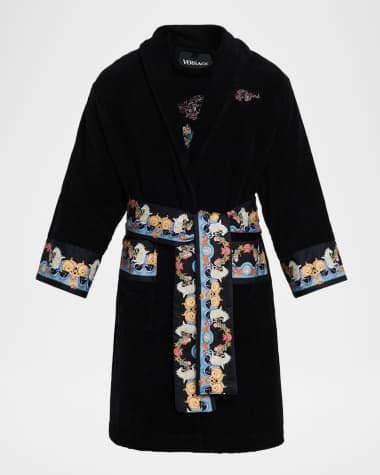 Versace Men's Coral-Trim Cotton Terry Robe