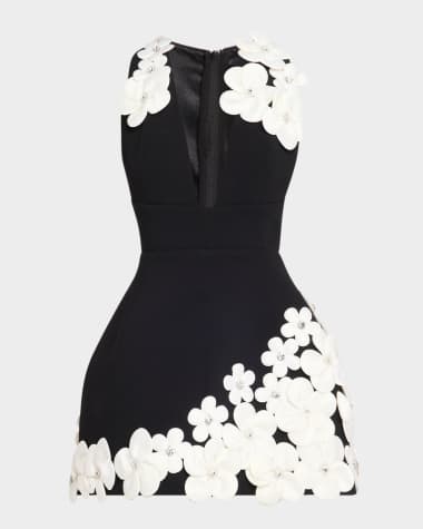 Bronx and Banco Estelle Deep V-Neck Floral Applique Mini Dress