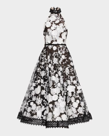 Bronx and Banco Greta Floral-Embroidered Halter Midi Dress