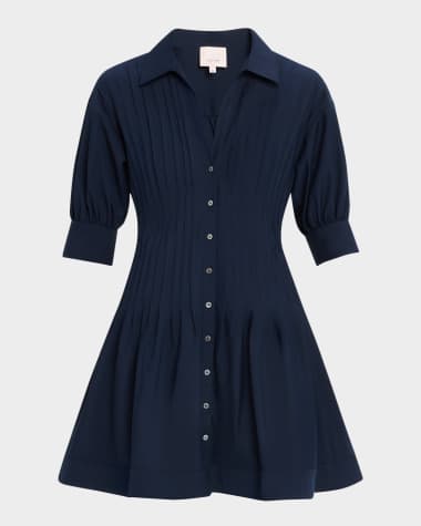 Cinq a Sept Monty Pleated Puff-Sleeve Dress