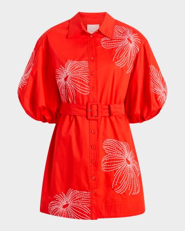 Cinq a Sept Rhea Sunburst Puff-Sleeve Mini Dress