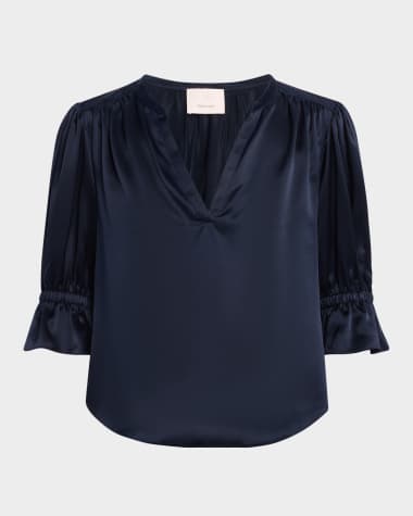 Cinq a Sept Fiona Silk Split-Neck Top