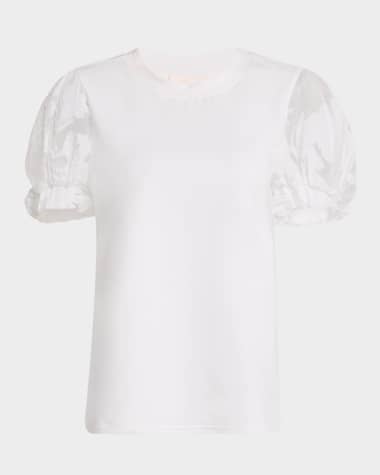 Cinq a Sept Yashi Floral Organza Puff-Sleeve Top